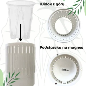Osłonka dla doniczki oddychającej 12 cm Biała – nowoczesna, wentylowana, z magnetycznym mocowaniem podstawki