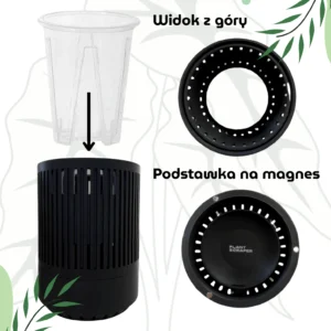 Osłonka dla doniczki oddychającej 12 cm Czarna – nowoczesna, wentylowana, z magnetycznym mocowaniem podstawki